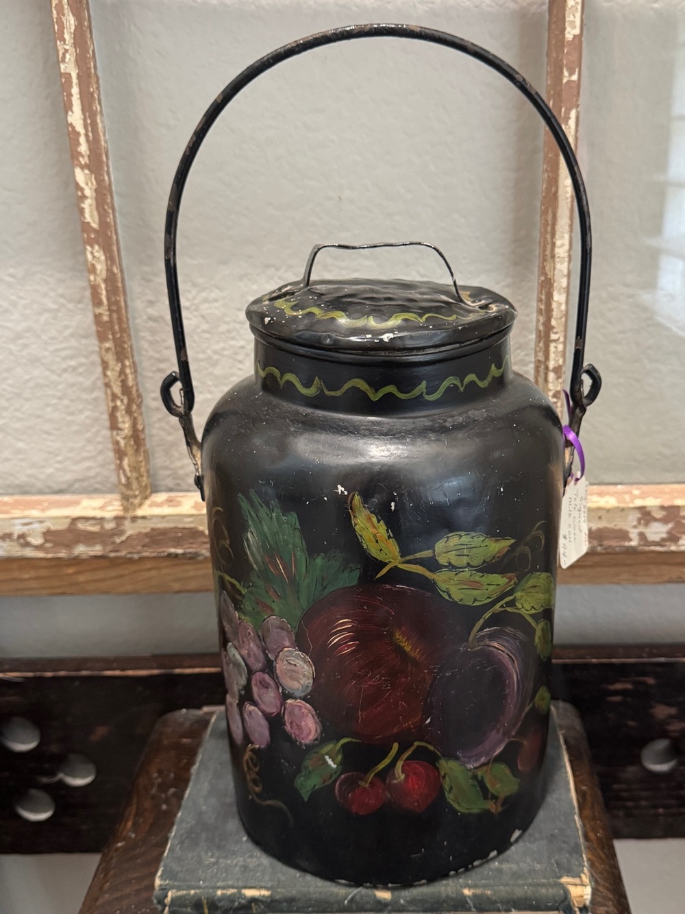 Vintage Tin Milk Can Hand-painted Tole